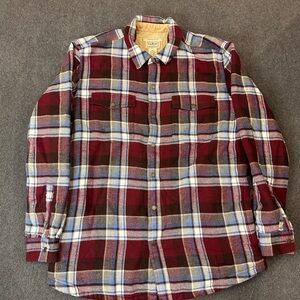 LL Bean Flannel Shirt Mens L Sherpa Lined Plaid Shacket Slightly Fitted Maroon